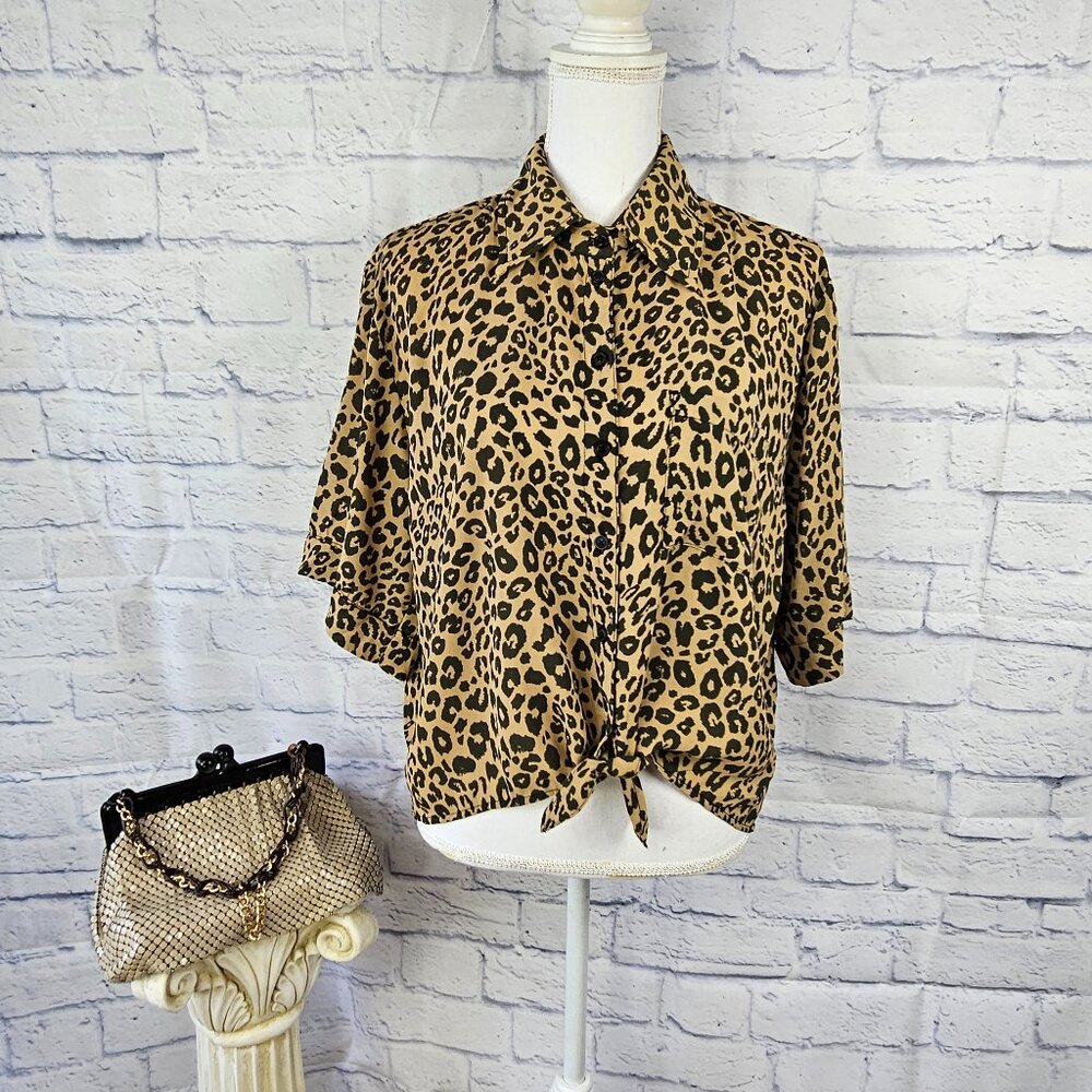 Sanctuary Size S Tan Leopard Print Button Up Drop… - image 1